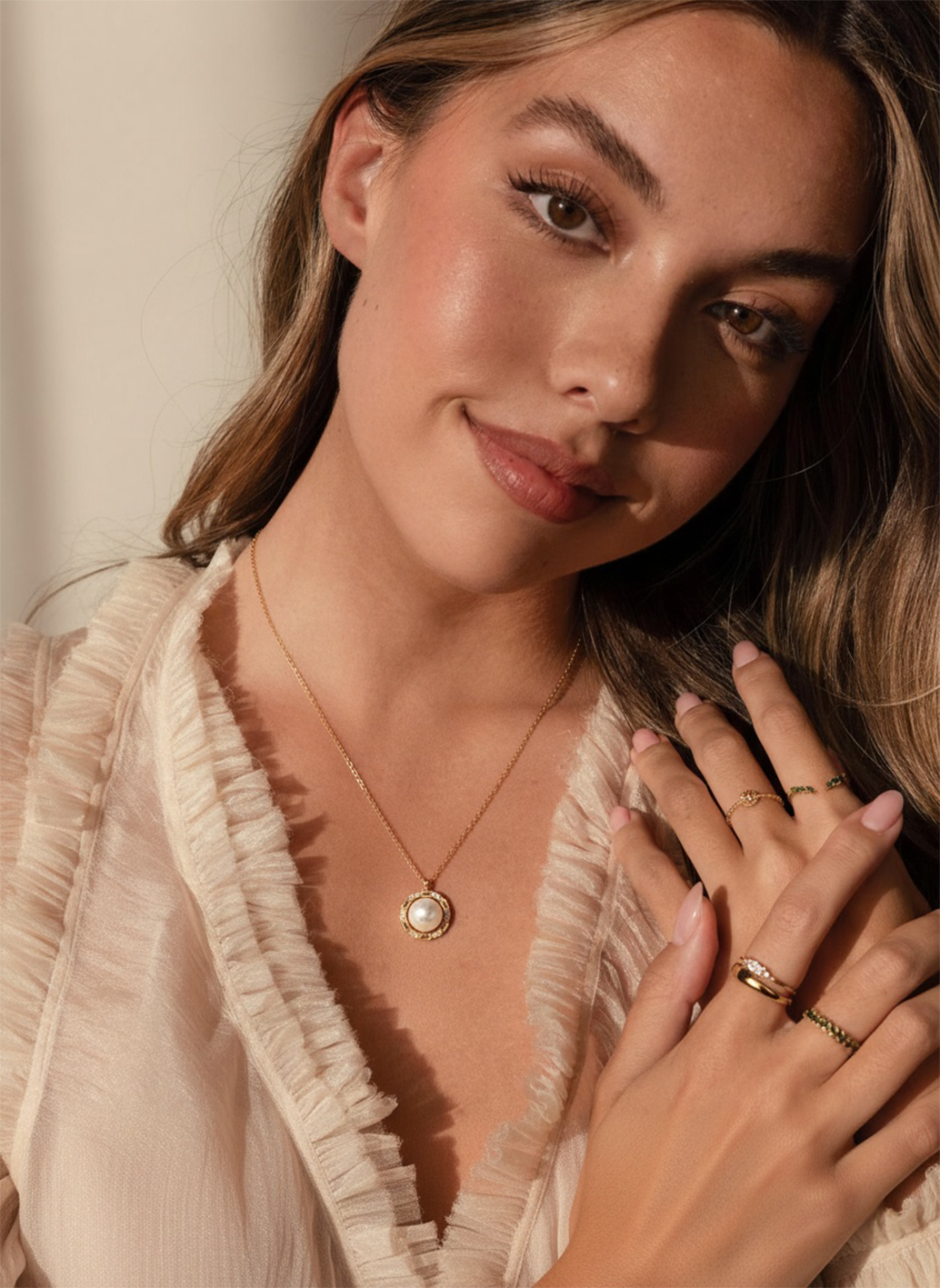 Collier perles de cristal doré