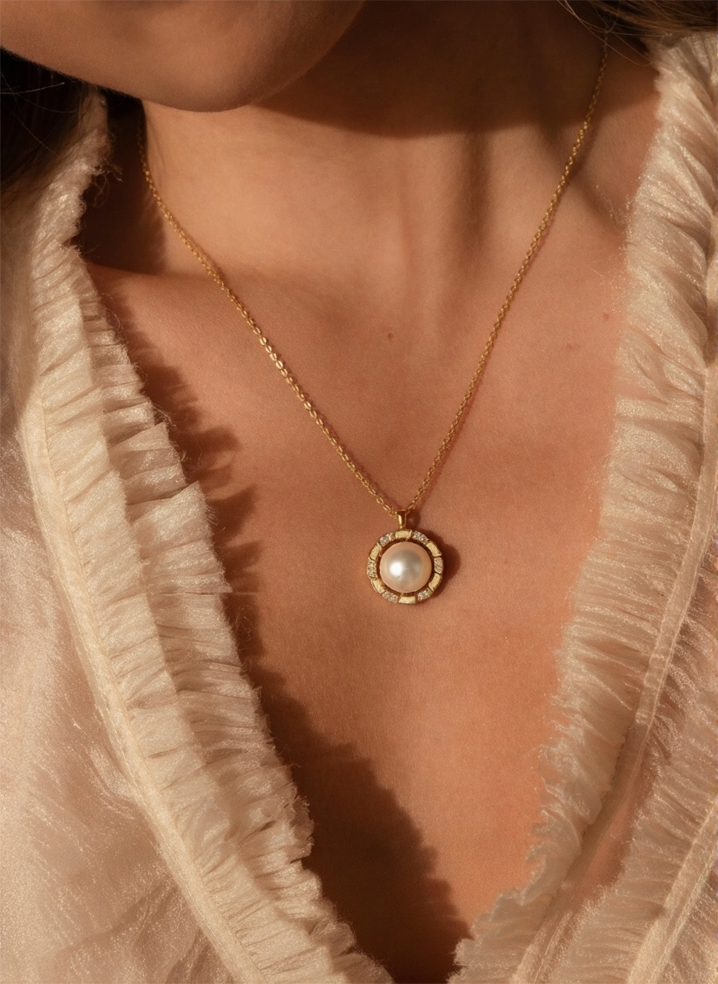 Collier perles de cristal doré