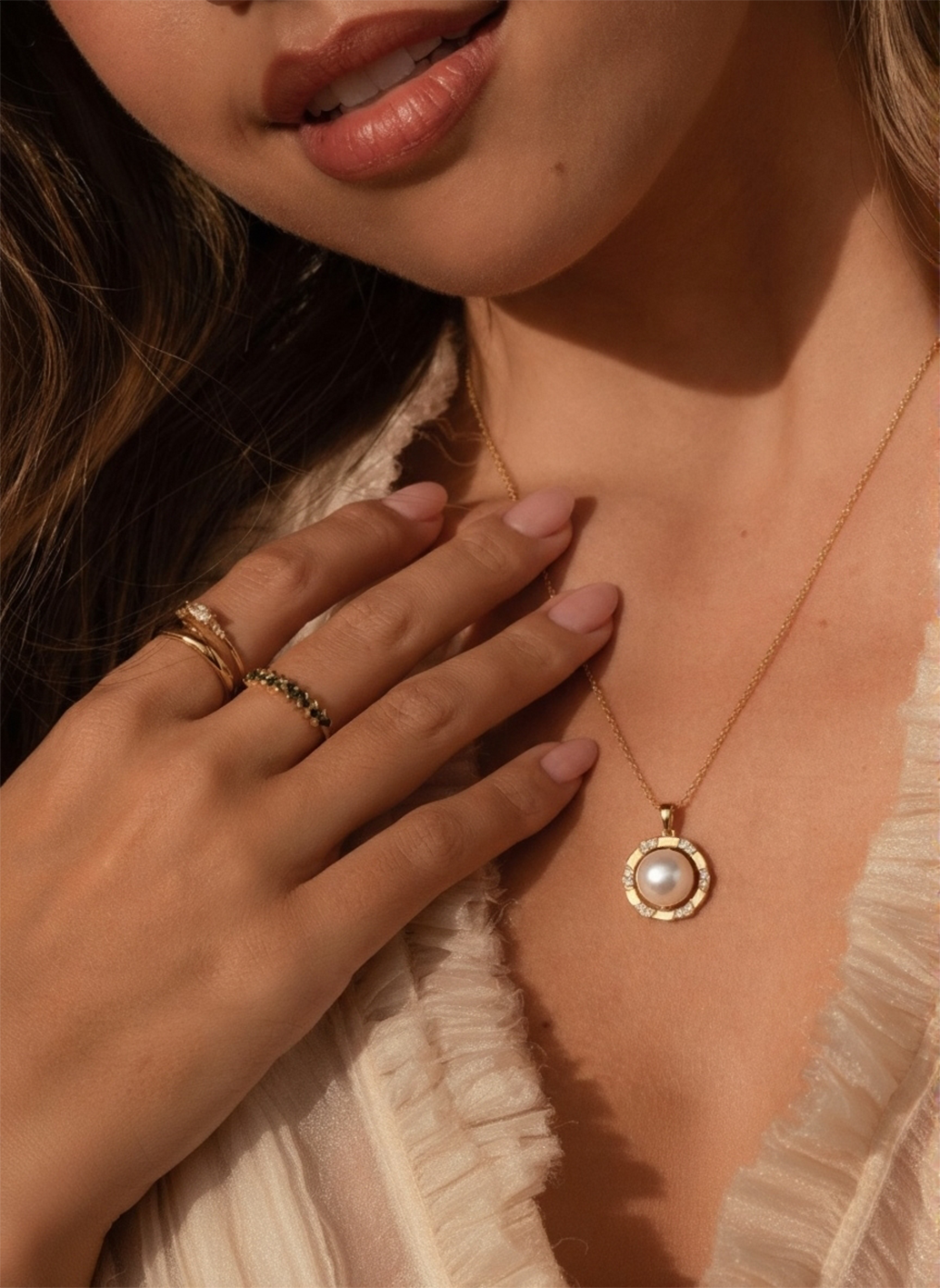 Collier perles de cristal doré