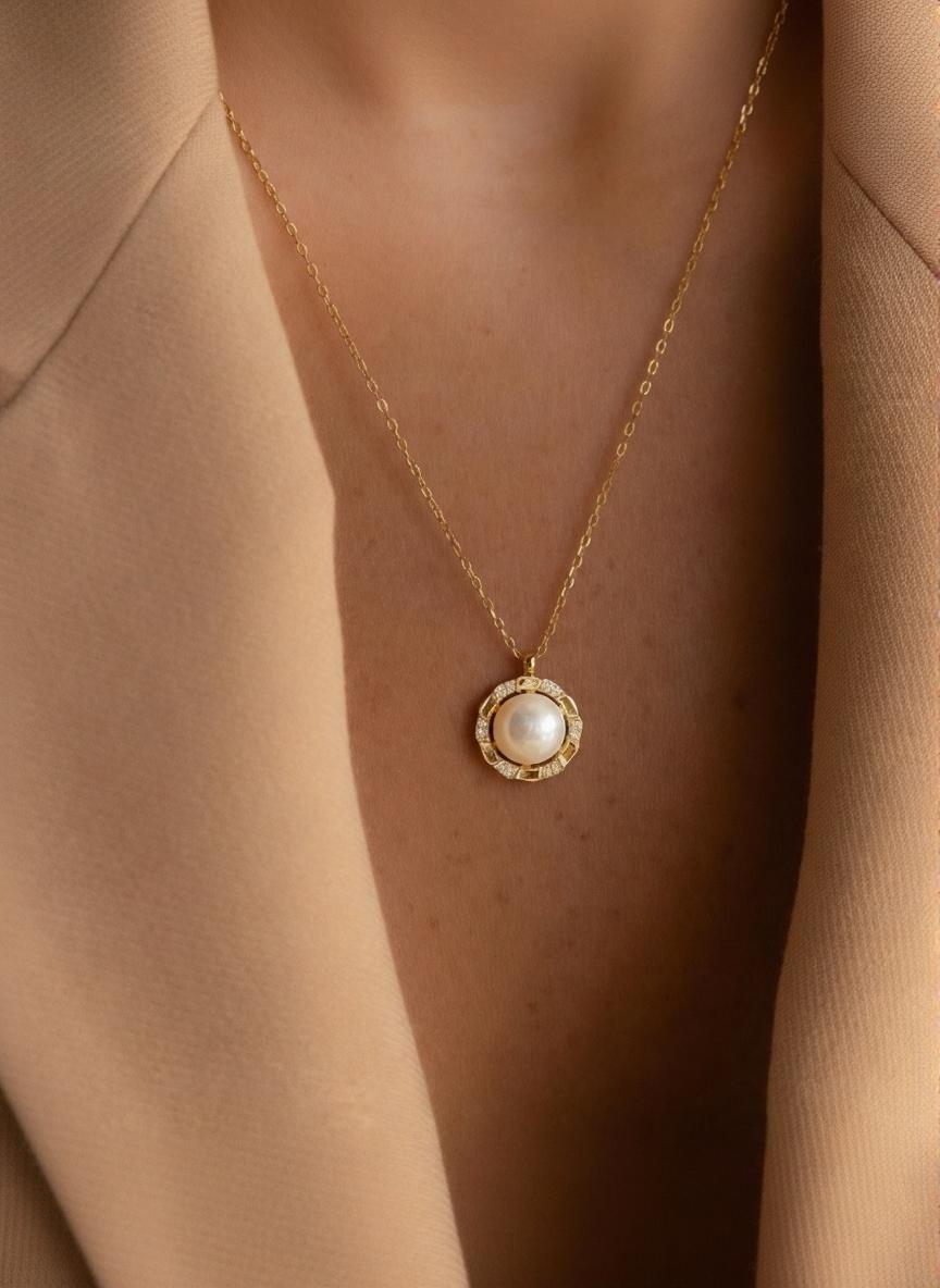Collier perles de cristal doré