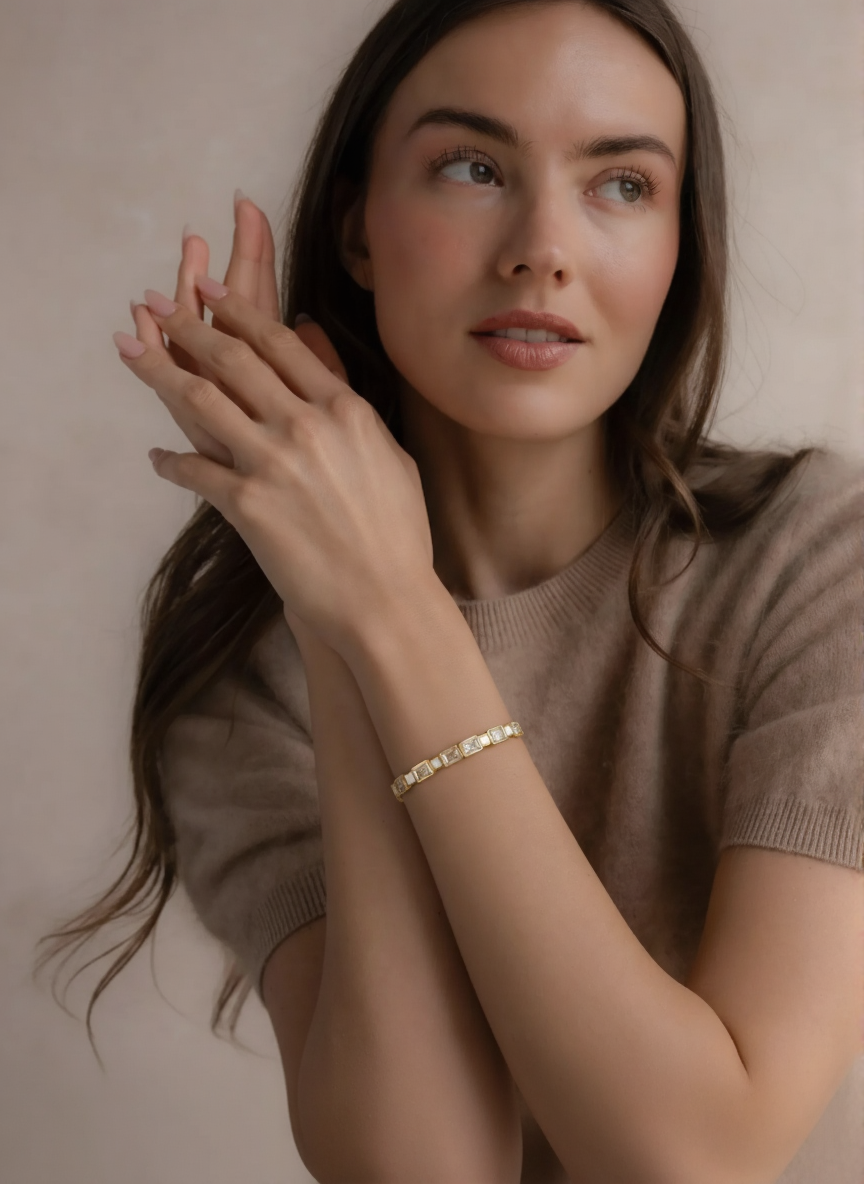 Bracelet jonc diamant baguette