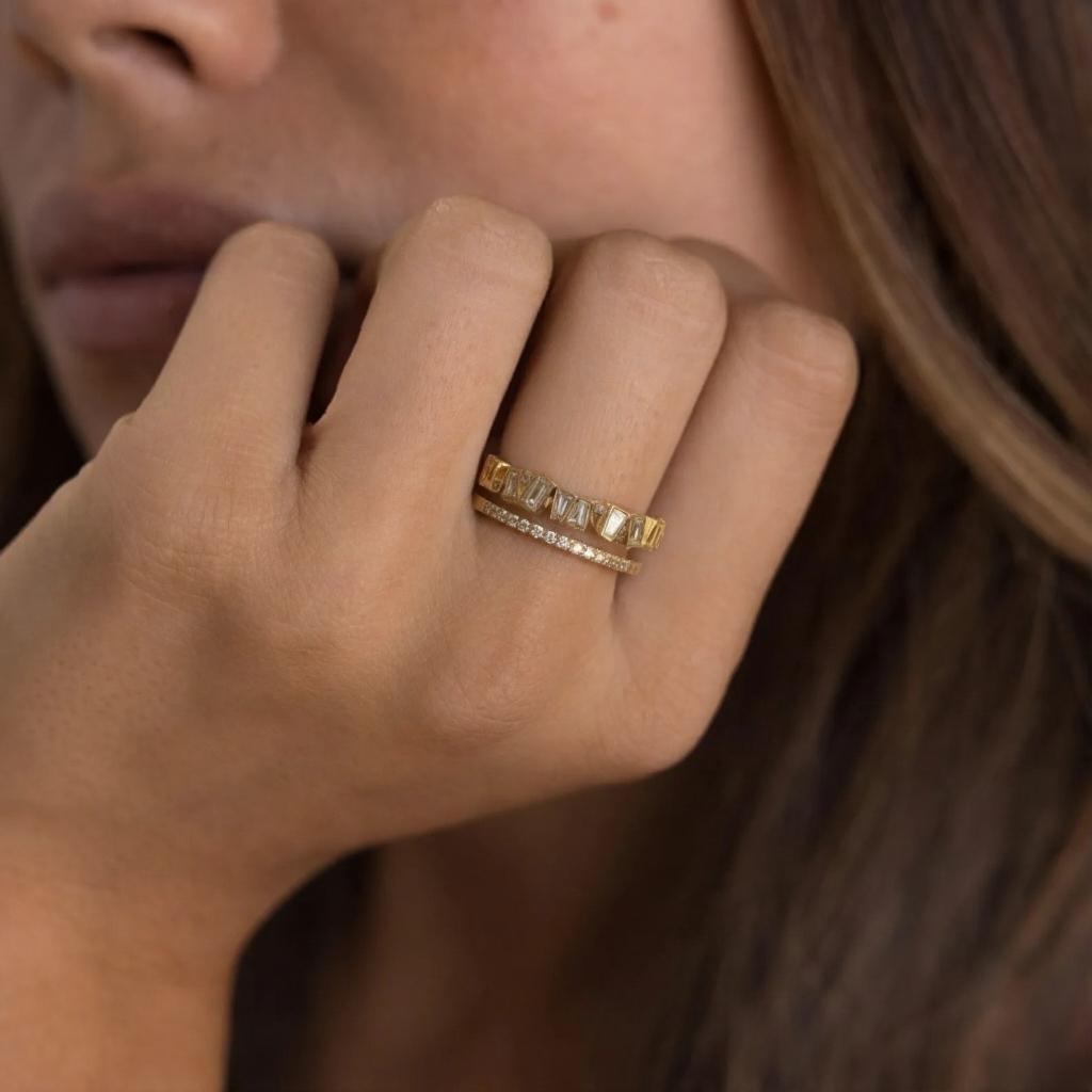 Bague ajustable à deux rangs de diamants