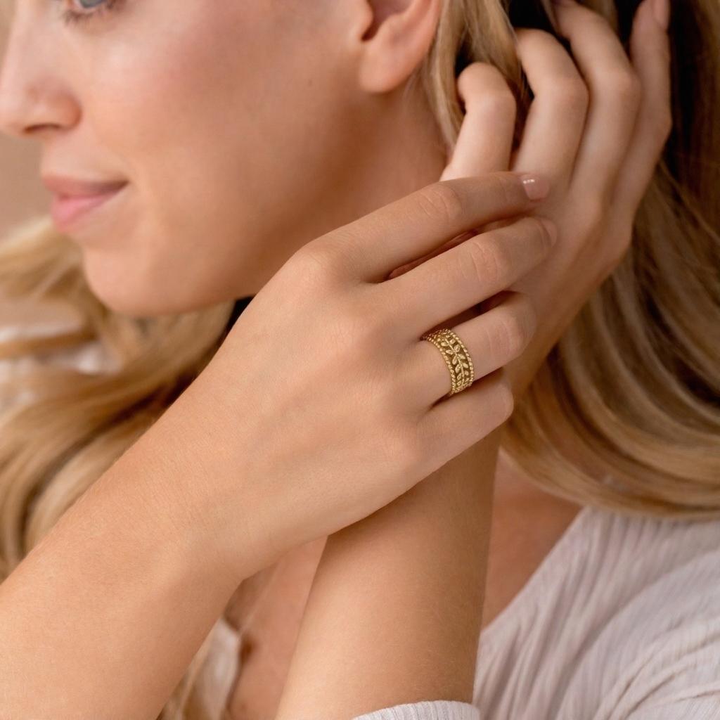 Bague Ajustable feuille d'Olivier